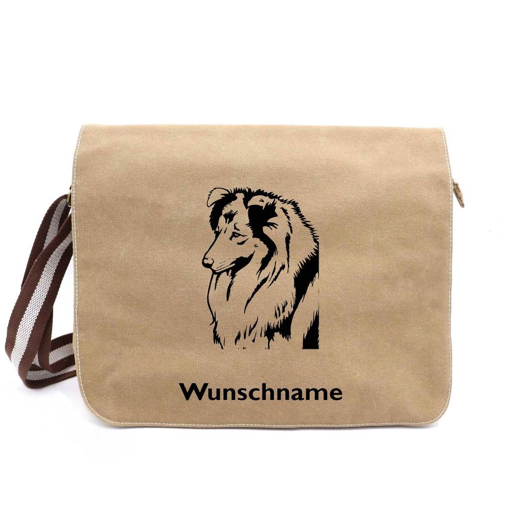 Shetland Sheepdog - Canvas Schultertasche Messenger mit Namen - Tierisch tolle Geschenke