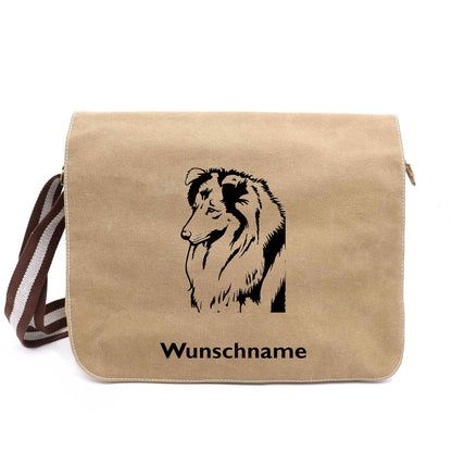 Shetland Sheepdog - Canvas Schultertasche Messenger mit Namen