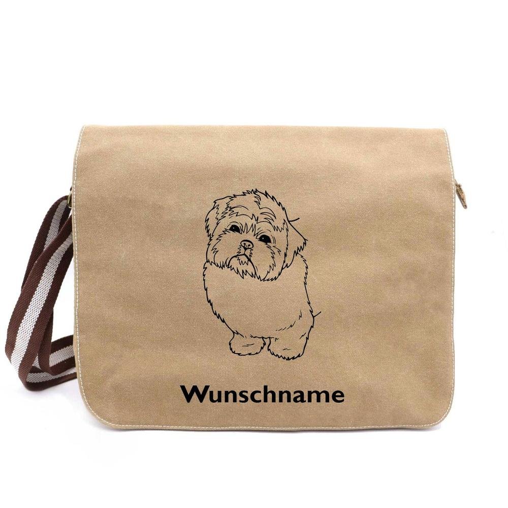 Shih Tzu 2 - Canvas Schultertasche Messenger mit Namen - Tierisch tolle Geschenke