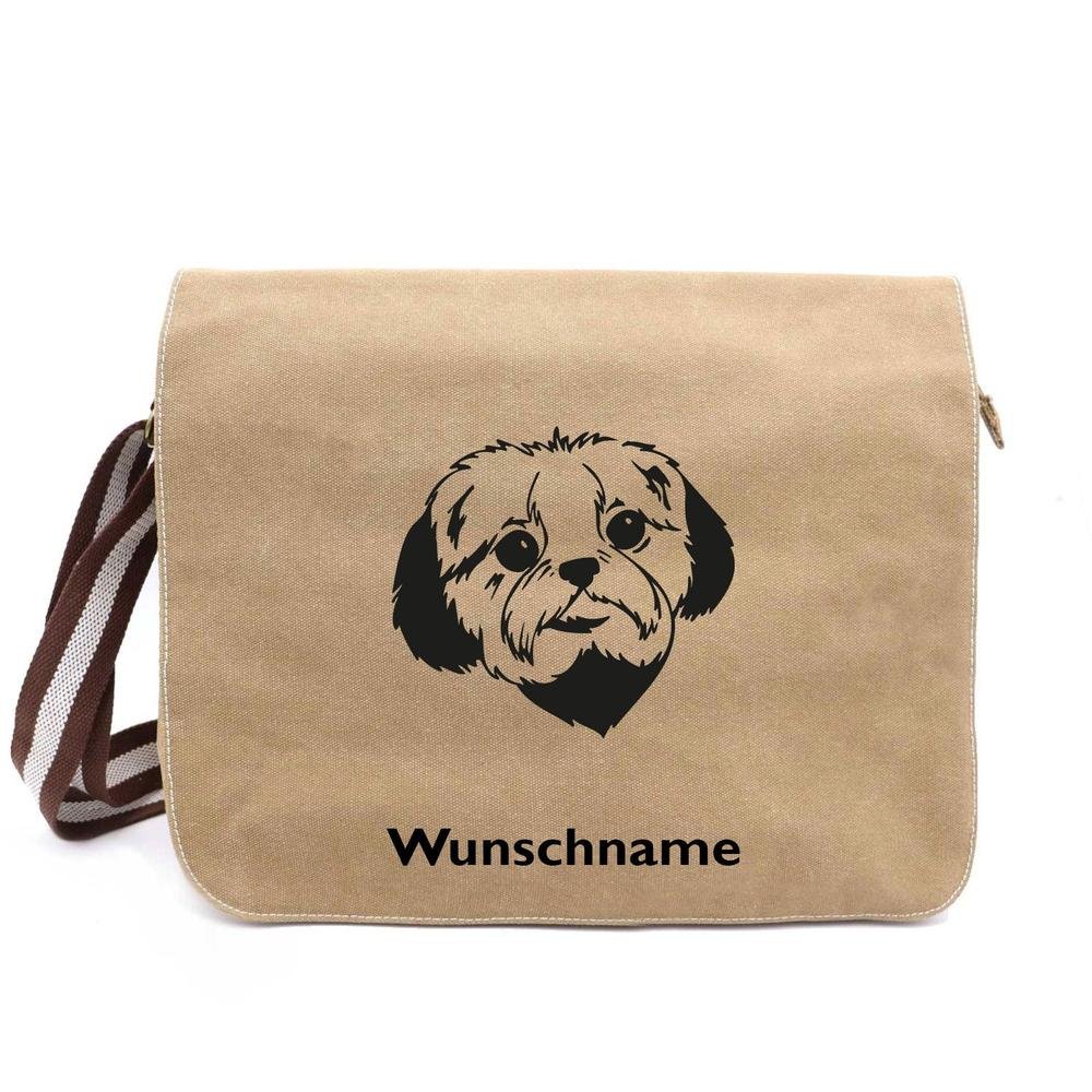 Shih Tzu - Canvas Schultertasche Messenger mit Namen - Tierisch tolle Geschenke