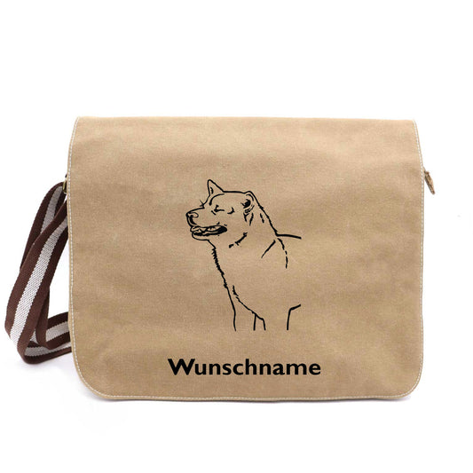 Shiba Inu 2 - Canvas Schultertasche Messenger mit Namen