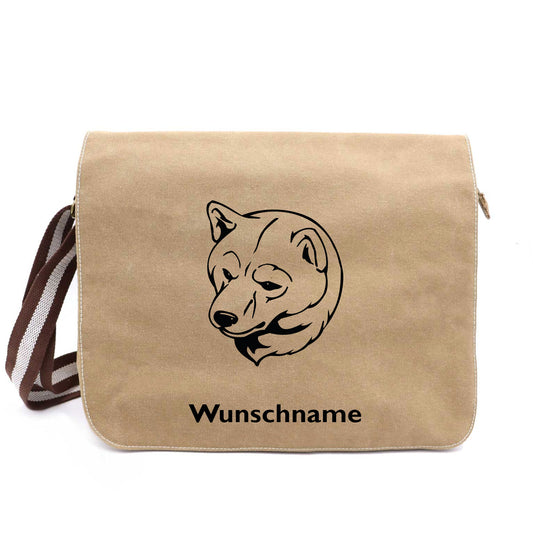 Shiba Inu - Canvas Schultertasche Messenger mit Namen