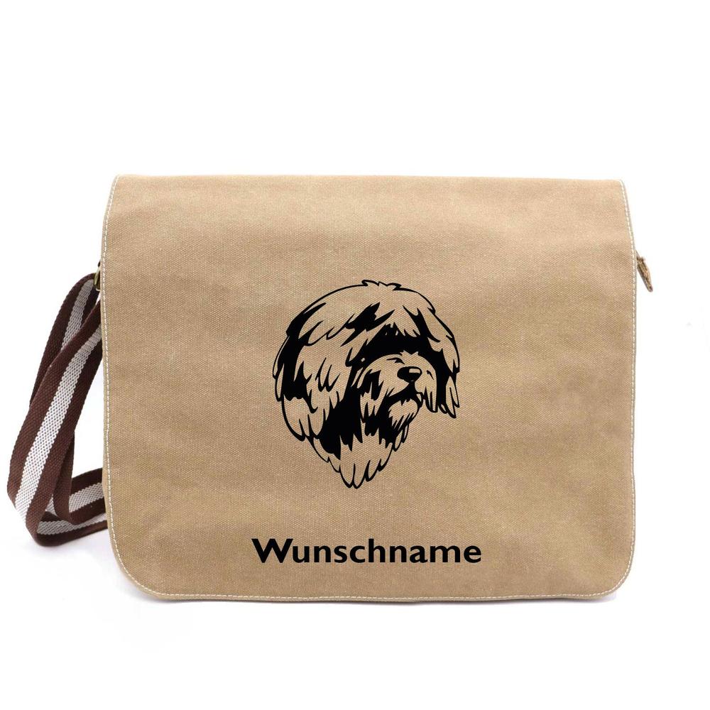 Spanischer Wasserhund - Canvas Schultertasche Messenger mit Namen - Tierisch tolle Geschenke