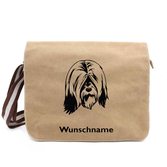 Tibet Terrier - Canvas Schultertasche Messenger mit Namen