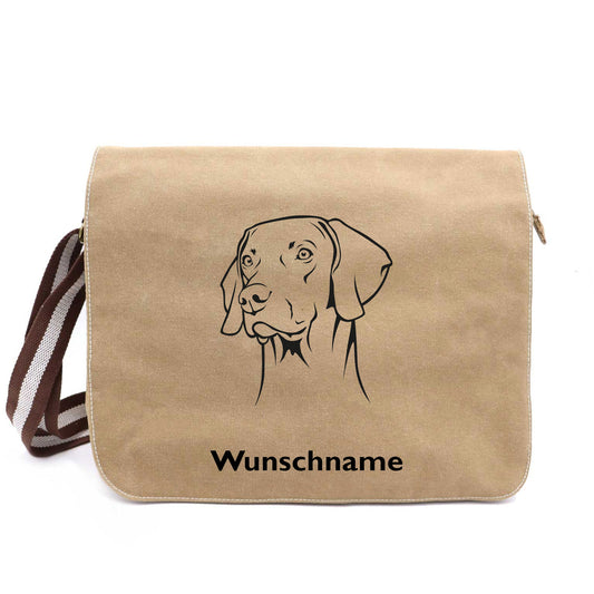 Weimaraner 4 - Canvas Schultertasche Messenger mit Namen