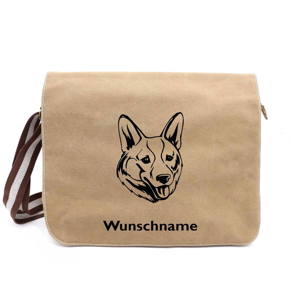 Welsh Corgi Cardigan - Canvas Schultertasche Messenger mit Namen - Tierisch tolle Geschenke