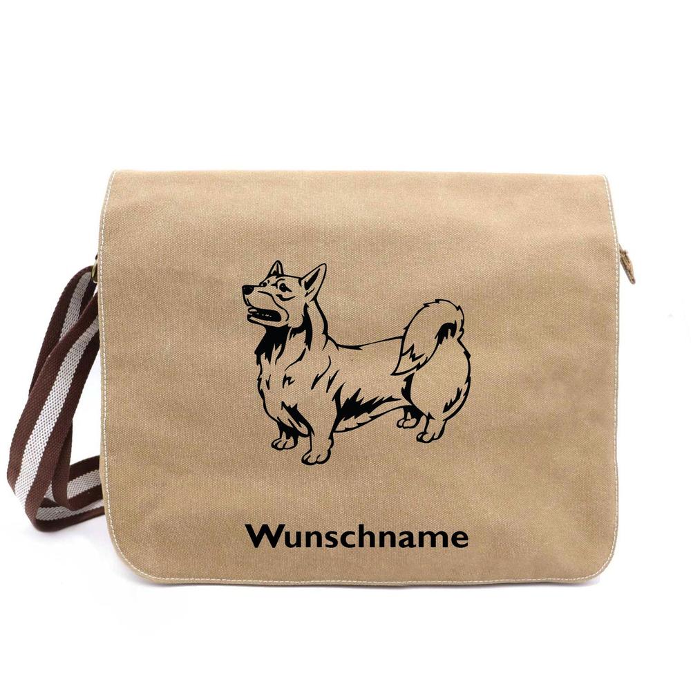 Welsh Corgi Pembroke - Canvas Schultertasche Messenger mit Namen - Tierisch tolle Geschenke