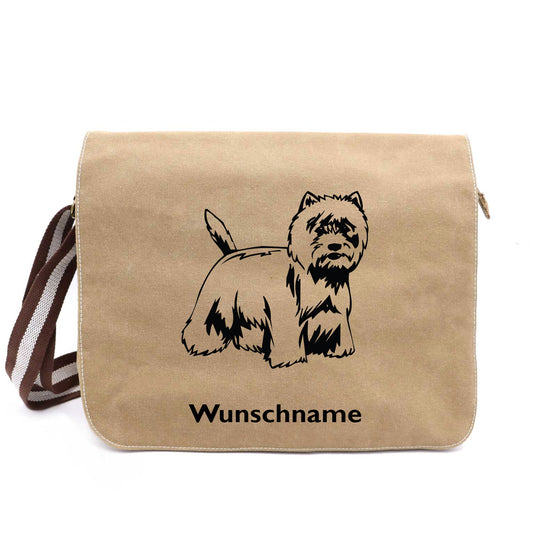 West Highland Terrier 3 - Canvas Schultertasche Messenger mit Namen