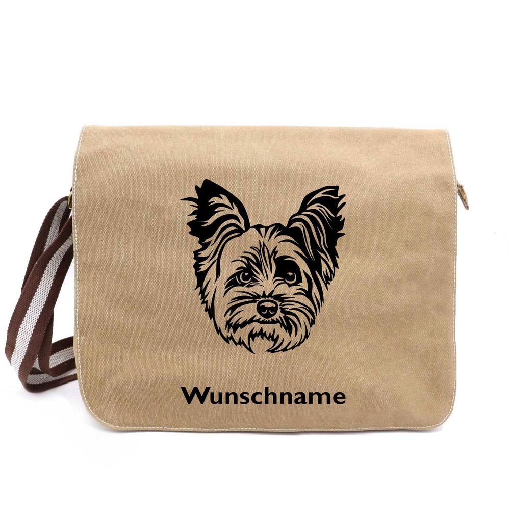 Yorkshire Terrier 2 - Canvas Schultertasche Messenger mit Namen - Tierisch tolle Geschenke
