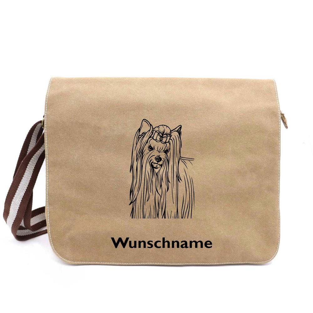 Yorkshire Terrier 3 - Canvas Schultertasche Messenger mit Namen - Tierisch tolle Geschenke