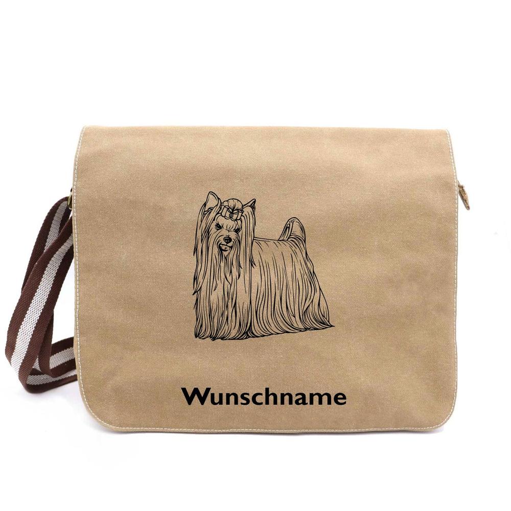 Yorkshire Terrier - Canvas Schultertasche Messenger mit Namen - Tierisch tolle Geschenke