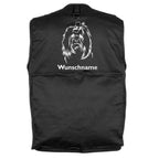 Hundesportweste schwarz mit Malteser-Kopf-Motiv und Wunschtext, viele Taschen