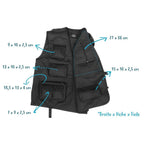 Hundesportweste schwarz mit Malteser-Kopf-Motiv und Wunschtext, viele Taschen