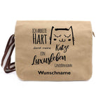 Ich arbeite hart Katze 2 - Canvas Schultertasche Messenger mit Namen - Tierisch tolle Geschenke