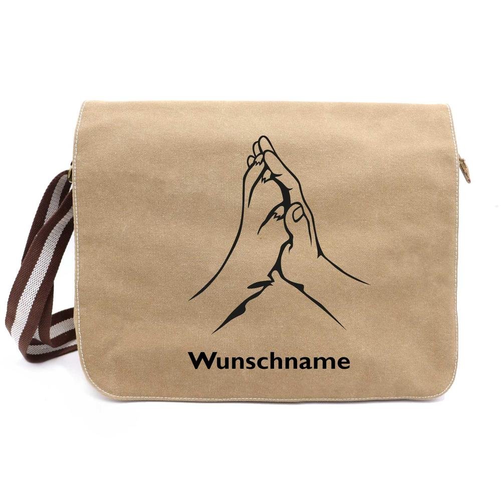 Hand & Pfote - Canvas Schultertasche Messenger mit Namen - Tierisch tolle Geschenke