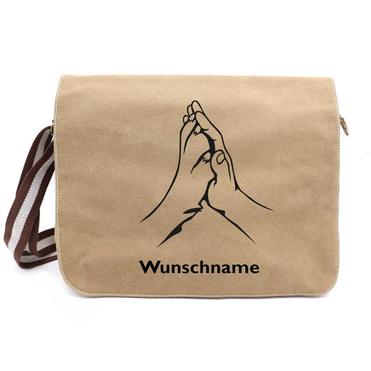 Hand & Pfote - Canvas Schultertasche Messenger mit Namen