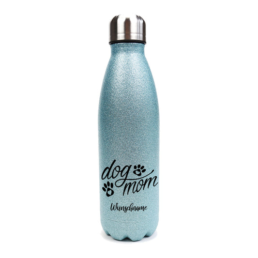 dog mom- Edelstahl GLITZER Thermosflasche 500 ml mit Namen-Tierisch-tolle Geschenke-Tierisch-tolle-Geschenke