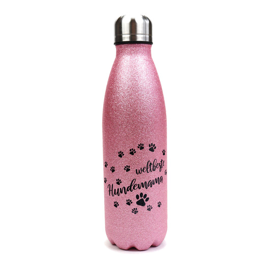 Hundemama - Edelstahl GLITZER Thermosflasche 500 ml mit Namen-Tierisch-tolle Geschenke-Tierisch-tolle-Geschenke