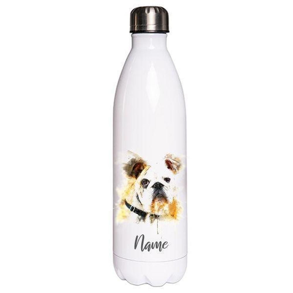 Bulldogge - Edelstahl Thermosflasche 750 ml mit Namen -watercolour-Tierisch-tolle Geschenke-Tierisch-tolle-Geschenke