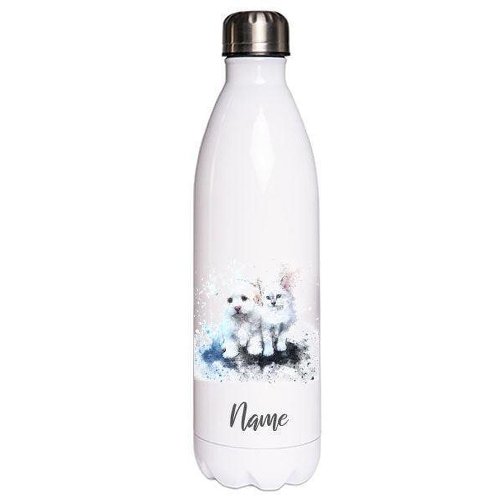 Hund & Katze - Edelstahl Thermosflasche 750 ml mit Namen -watercolour-Tierisch-tolle Geschenke-Tierisch-tolle-Geschenke